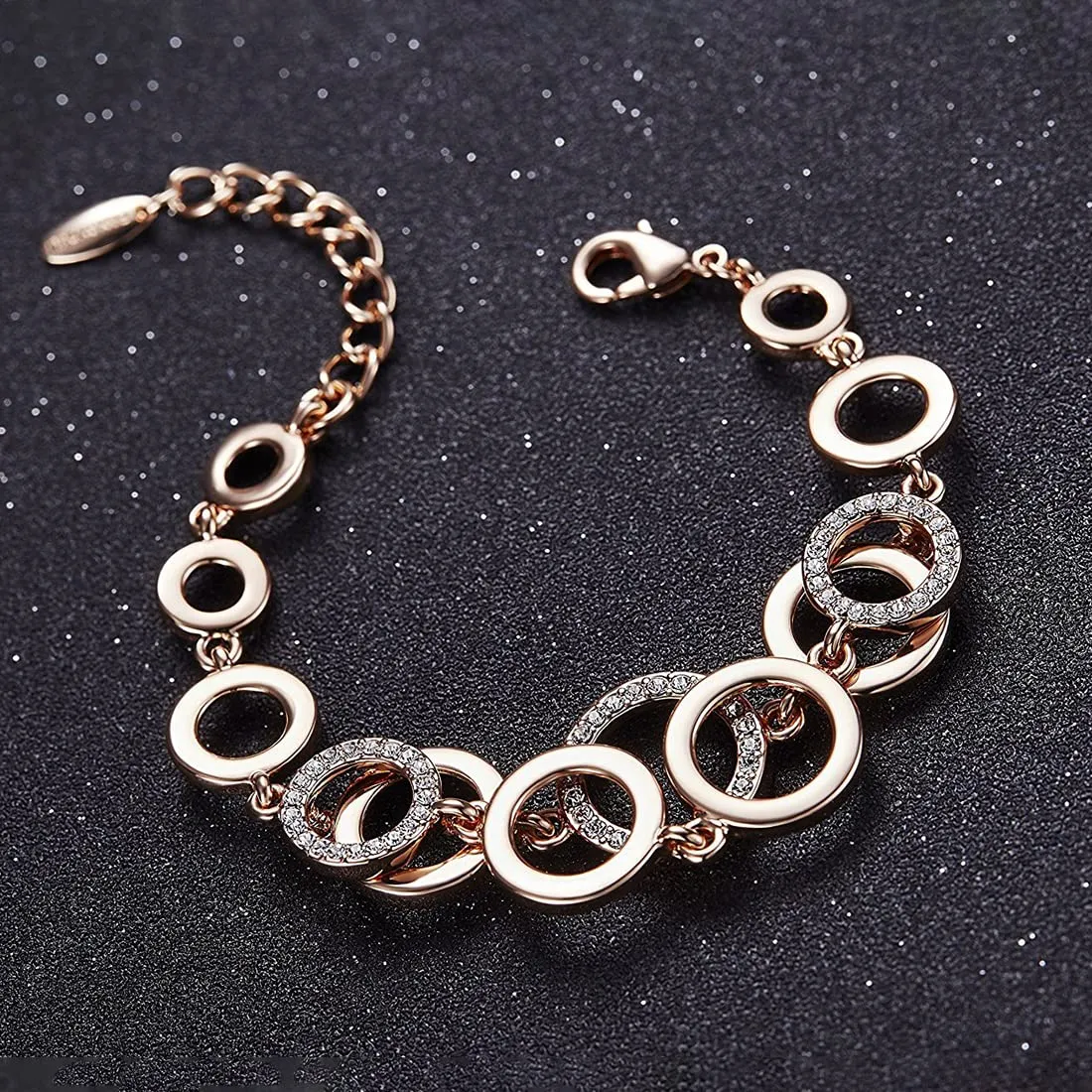 Yellow Chimes Valentine Gift for Girls Bracelet for Women and Girls | Fashion Rose Gold Crystal Studded Bracelets for Women and Girls | Rose Gold Plated Coin Shaped Bracelet | Birthday Gifts For Women