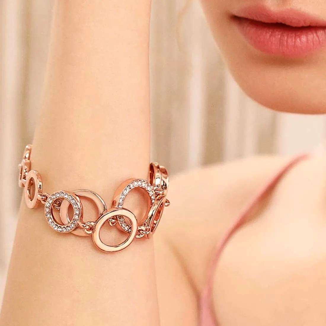 Yellow Chimes Valentine Gift for Girls Bracelet for Women and Girls | Fashion Rose Gold Crystal Studded Bracelets for Women and Girls | Rose Gold Plated Coin Shaped Bracelet | Birthday Gifts For Women