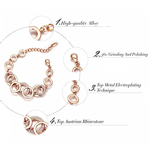 Yellow Chimes Valentine Gift for Girls Bracelet for Women and Girls | Fashion Rose Gold Crystal Studded Bracelets for Women and Girls | Rose Gold Plated Coin Shaped Bracelet | Birthday Gifts For Women