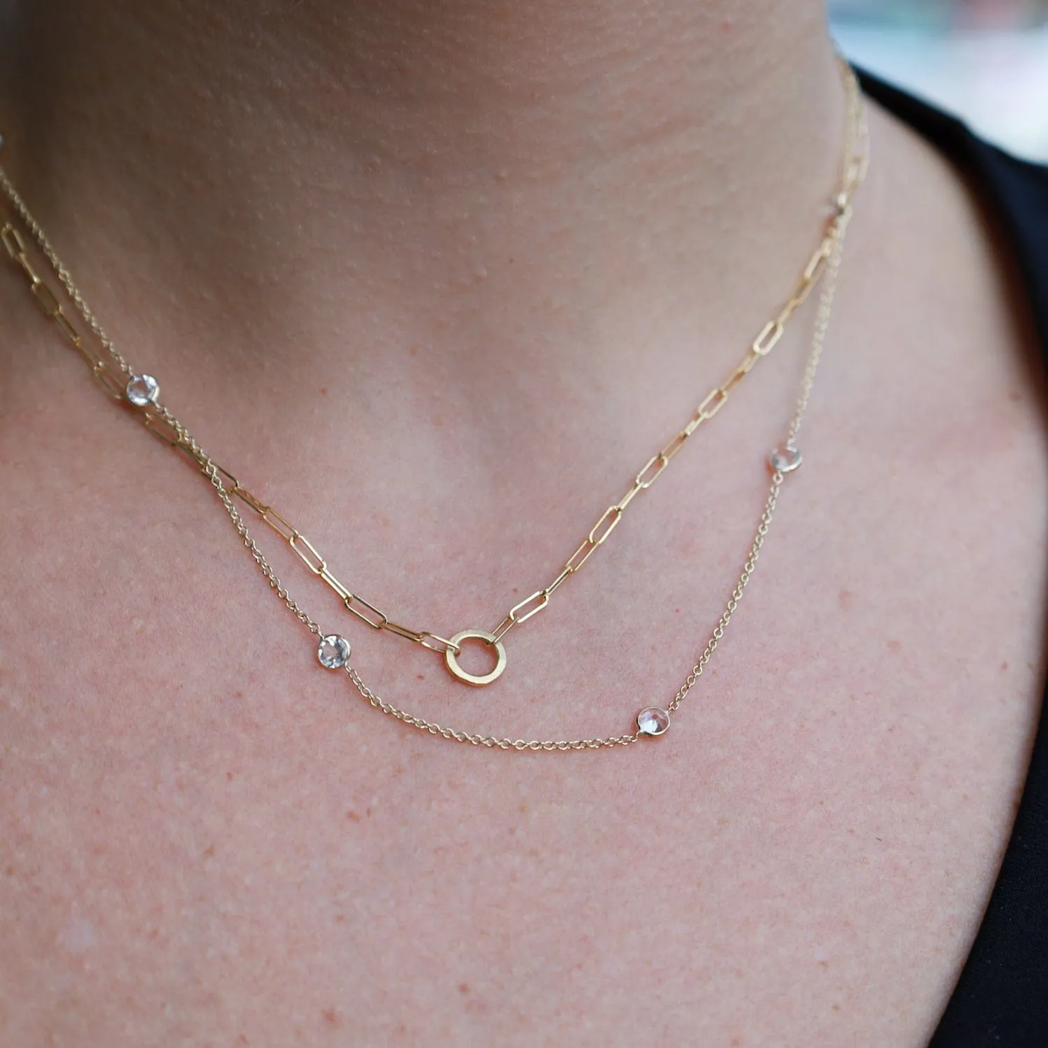 Yellow Gold & White Topaz 8 Stone Station Necklace