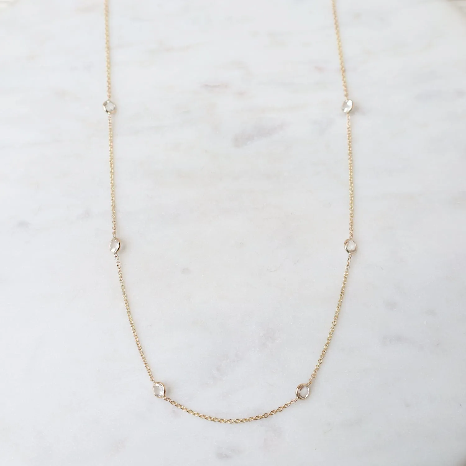 Yellow Gold & White Topaz 8 Stone Station Necklace