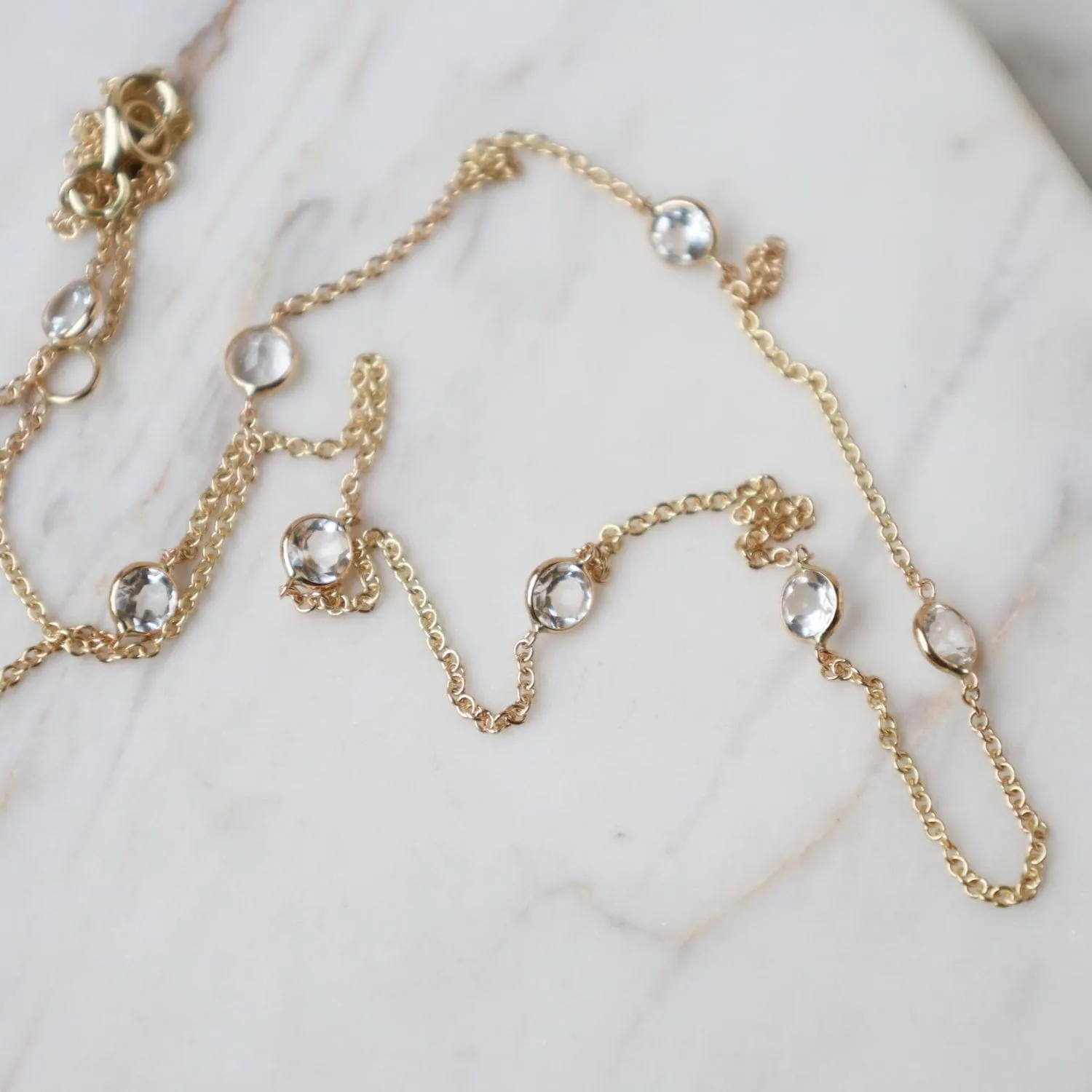 Yellow Gold & White Topaz 8 Stone Station Necklace
