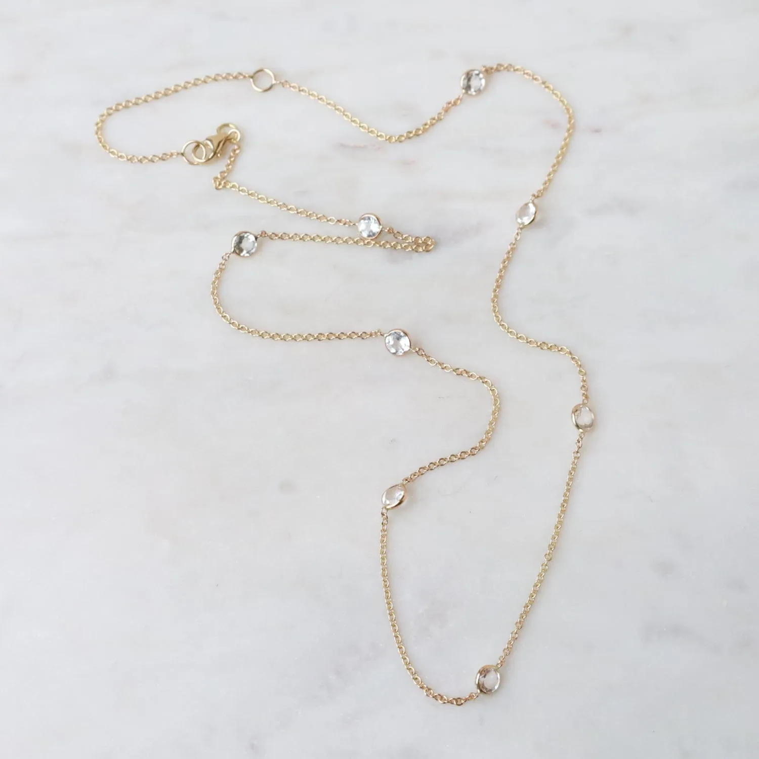 Yellow Gold & White Topaz 8 Stone Station Necklace