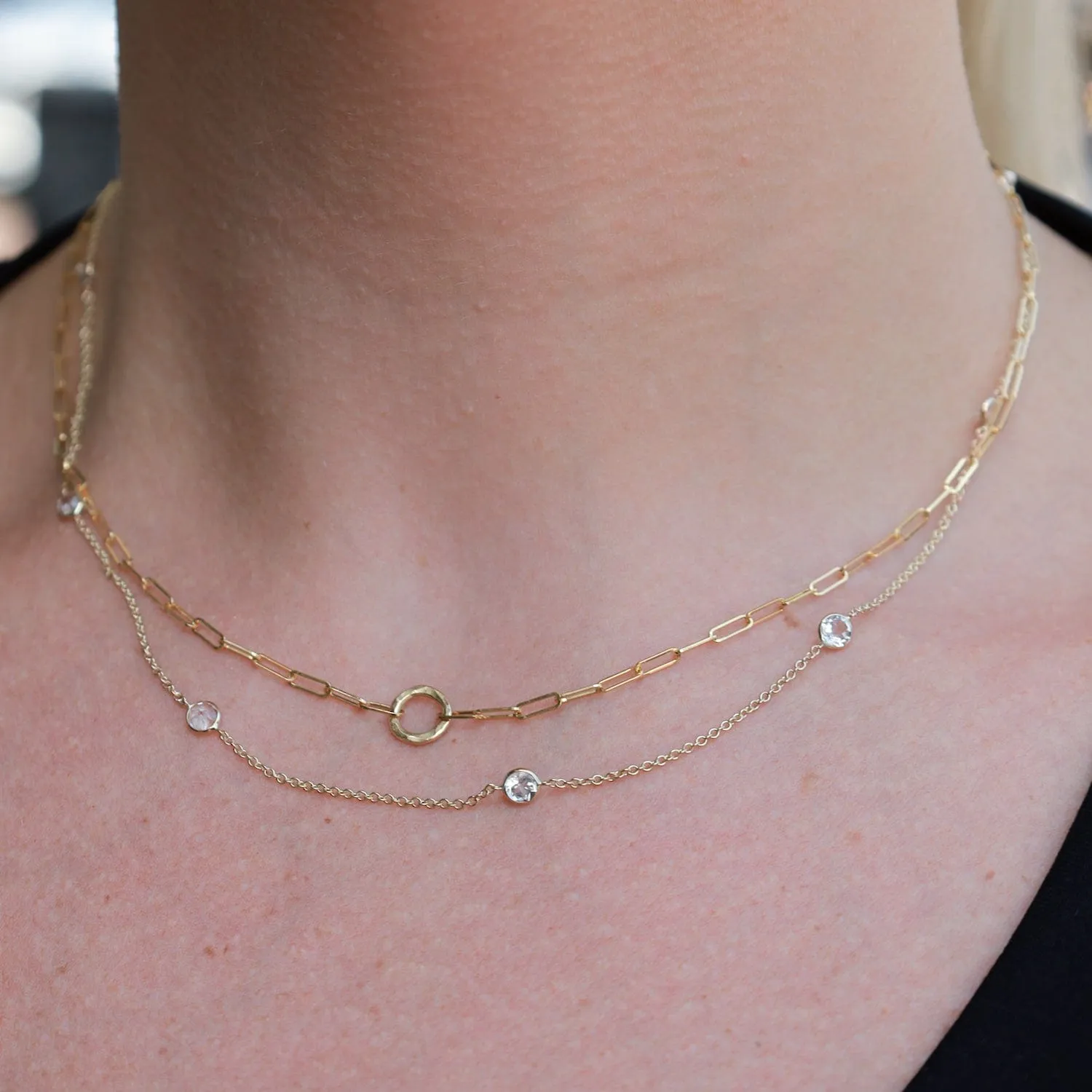 Yellow Gold & White Topaz 8 Stone Station Necklace