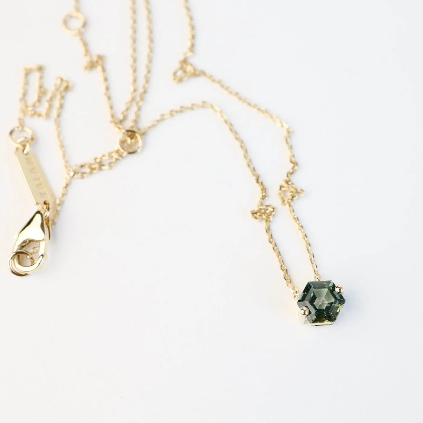 Yellow Gold Hexagon Green Envy Topaz Necklace