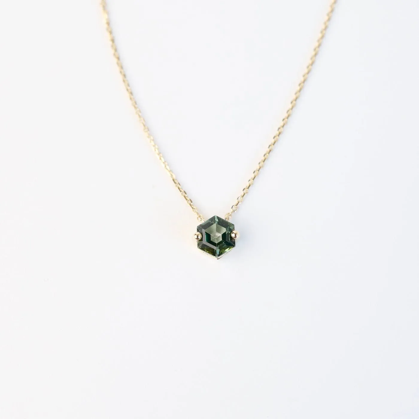 Yellow Gold Hexagon Green Envy Topaz Necklace