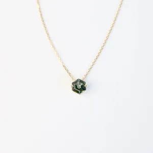 Yellow Gold Hexagon Green Envy Topaz Necklace