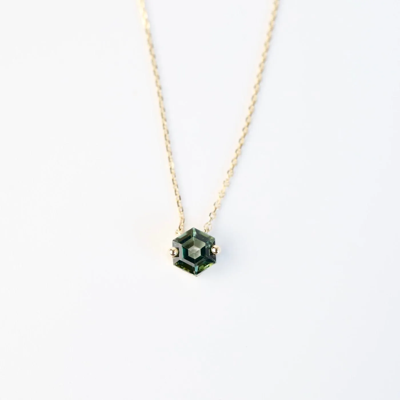 Yellow Gold Hexagon Green Envy Topaz Necklace