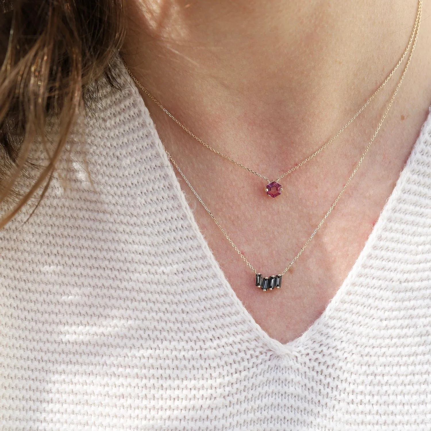 Yellow Gold Hexagon Pink Topaz Necklace