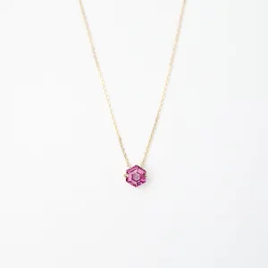 Yellow Gold Hexagon Pink Topaz Necklace