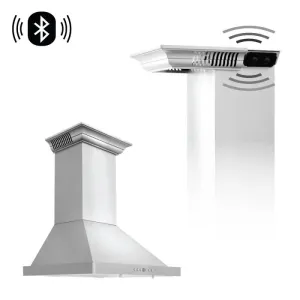 ZLINE 24 IN. Wall Mount Range Hood in Stainless Steel with Built-In CrownSound® Bluetooth Speakers (KBCRN-BT-24)