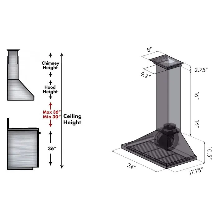 ZLINE 24 IN. Wall Mount Range Hood in Stainless Steel with Built-In CrownSound® Bluetooth Speakers (KBCRN-BT-24)