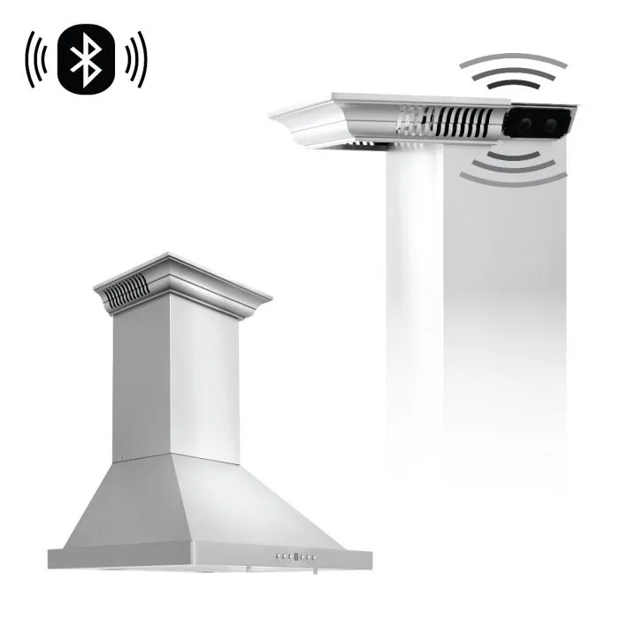 ZLINE 24 IN. Wall Mount Range Hood in Stainless Steel with Built-In CrownSound® Bluetooth Speakers (KBCRN-BT-24)