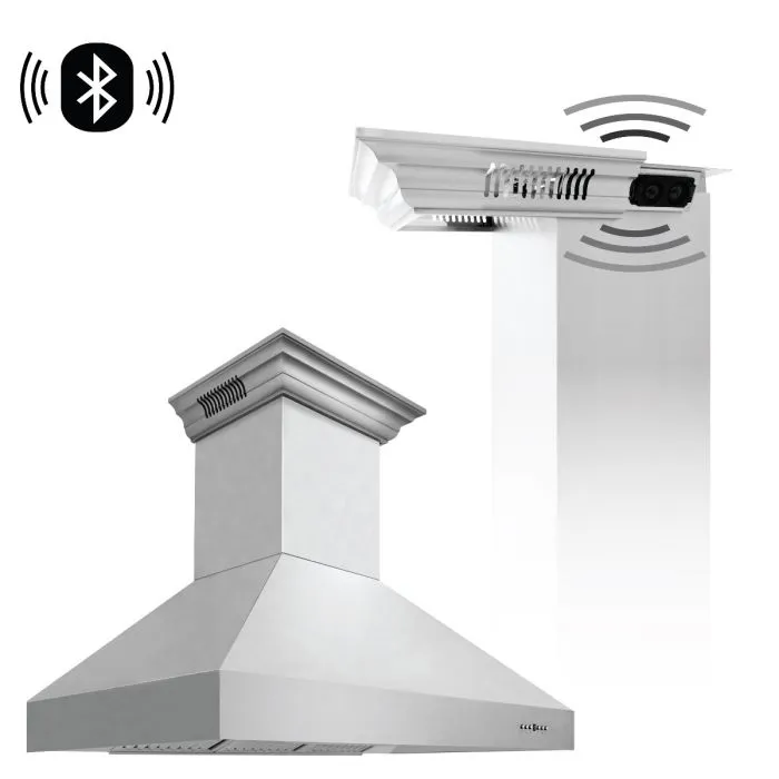 ZLINE 48 IN. Professional Wall Mount Range Hood in Stainless Steel with Built-In CrownSound® BlueTooth Speakers (667CRN-BT-48)